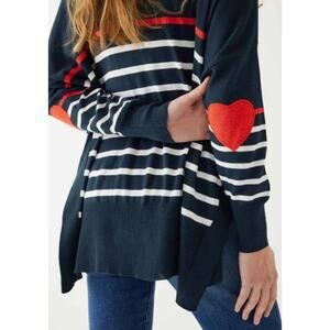 Mer Sea The Amour Sweater With Heart Patches Navy White Red Striped One Size